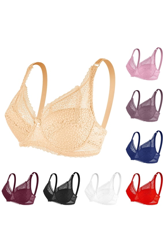 Womens Underwire Bra Lace Floral Bra Unlined Unpadded Plus Size Full Coverage Bra Bras Strapless Front Closure Wireless Bra Padded Bra Underwire High Support Bras for Women High Compression