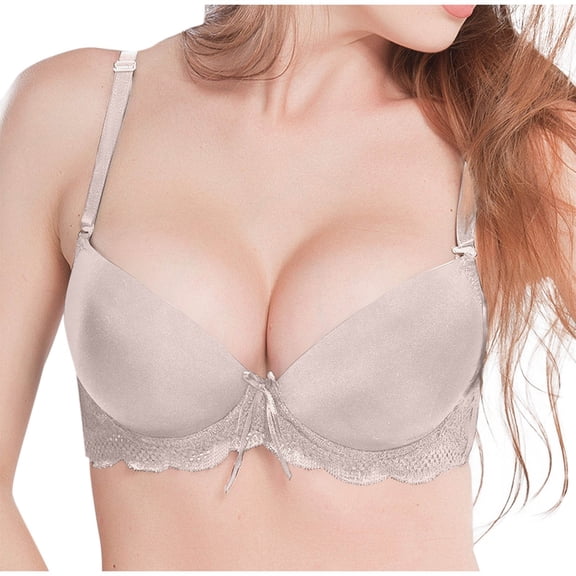 Womens Underwire Bralettes Push Up Demi B Cup Sexy Bras Lace Seamless Comfortable Supportive Lifting Bras Khaki, 36/80B