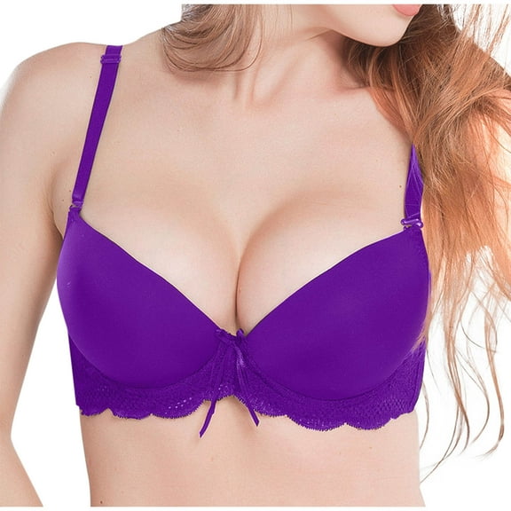 Womens Underwire Bralettes Push Up Demi B Cup Sexy Bras Lace Seamless Comfortable Supportive Lifting Bras Purple, 34/75B