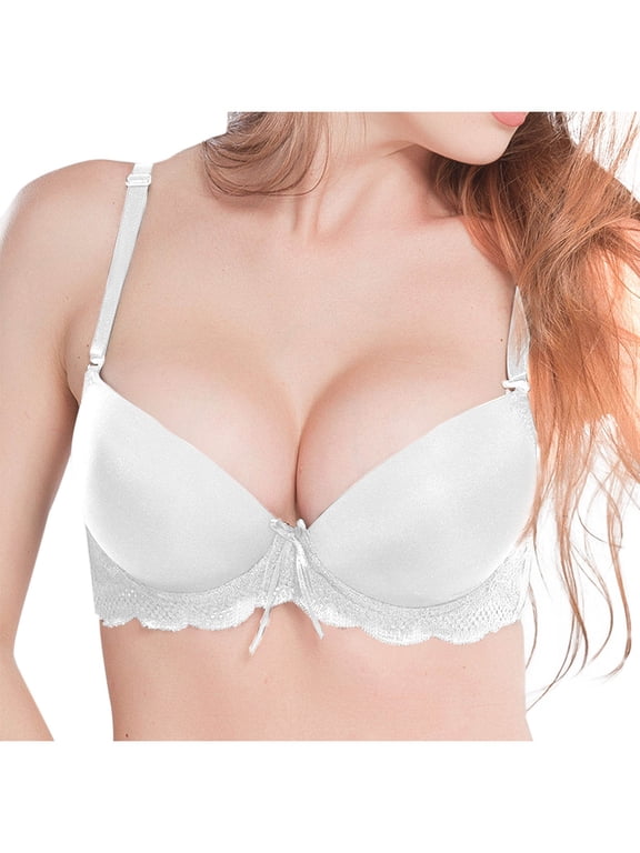 Womens Underwire Bralettes Push Up Demi B Cup Sexy Bras Lace Seamless Comfortable Supportive Lifting Bras White, 40/90B
