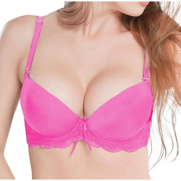 Womens Underwire Bralettes Push Up Demi C Cup Sexy Bras Lace Seamless Comfortable Supportive Lifting Bras Hot Pink, 44/100C