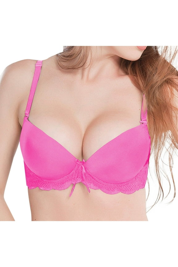 Womens Underwire Bralettes Push Up Demi C Cup Sexy Bras Lace Seamless Comfortable Supportive Lifting Bras Hot Pink, 44/100C
