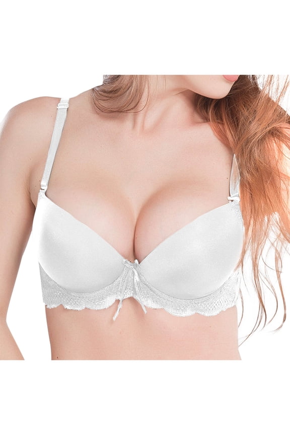 Womens Underwire Bralettes Push Up Demi D Cup Sexy Bras Lace Seamless Comfortable Supportive Lifting Bras White, 42/95D