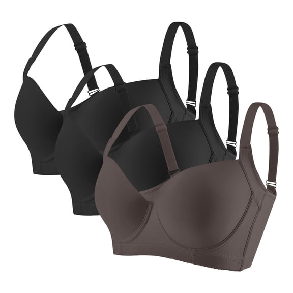 Womens Underwire Bras 3 Packs Seamless Push Up Bras for Women High Support Deep V Comfortable Daily Sport Bra