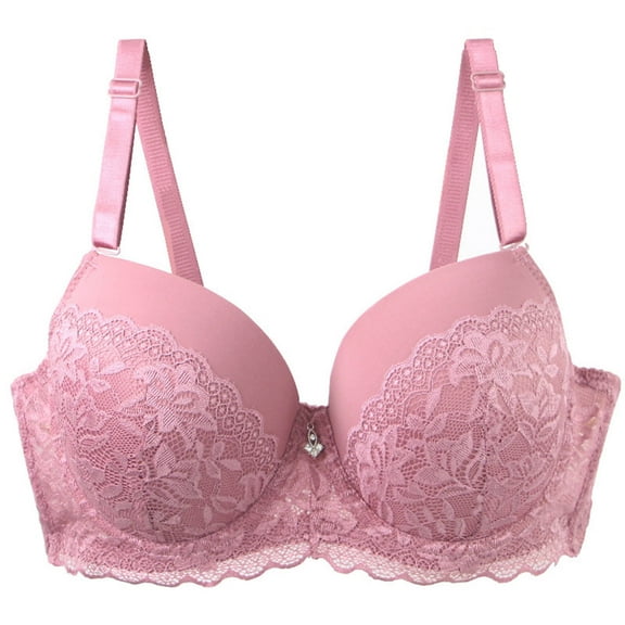 Womens Underwire Bras Push up Full Coverage Anti Sagging Underwear Lace Wired Support Breathable Solid Color Bralettes (95E, Pink)