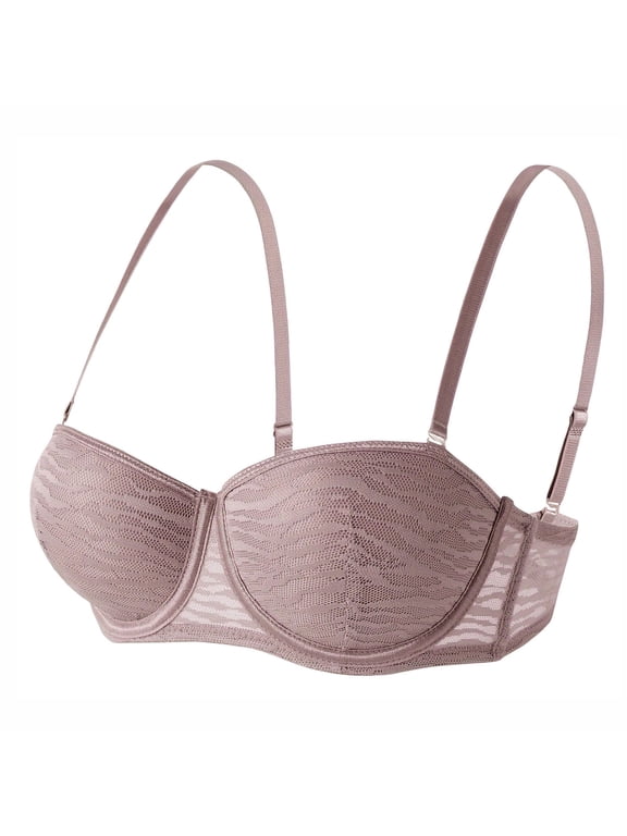 Womens Underwire Demi Bralettes Push Up Padded Lace Balconette Bras Half Cup Spaghetti Strap Lifting Bra 36C, Pink