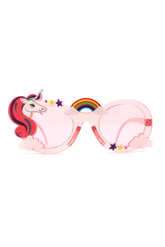 Womens Unicorn Rainbow Cloud Mod Oval Plastic Sunglasses Pink