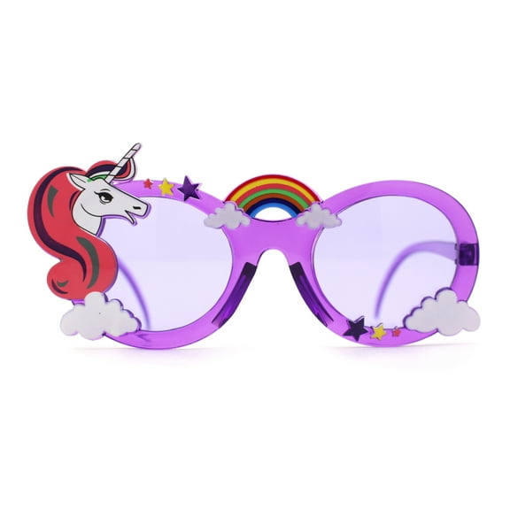 Womens Unicorn Rainbow Cloud Mod Oval Plastic Sunglasses Purple