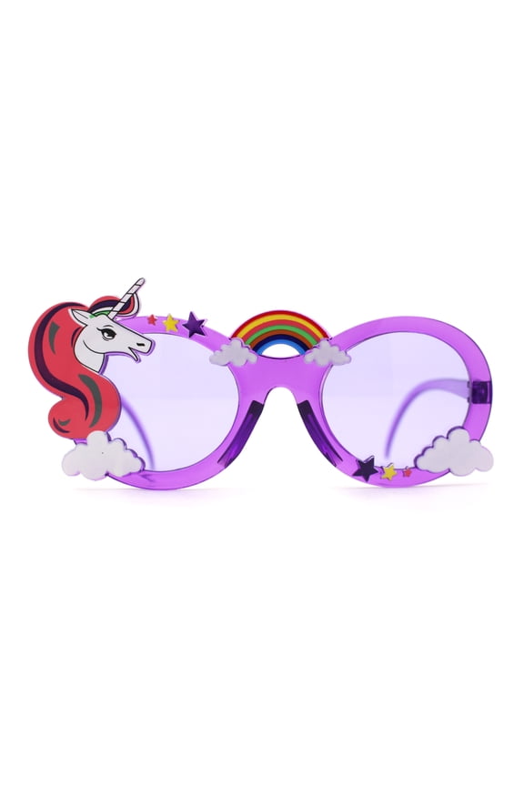Womens Unicorn Rainbow Cloud Mod Oval Plastic Sunglasses Purple