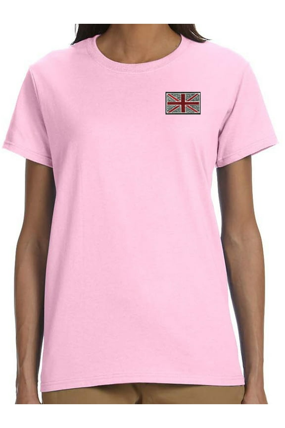 Womens Union Jack Patch Cotton Tee - Light Pink, XL