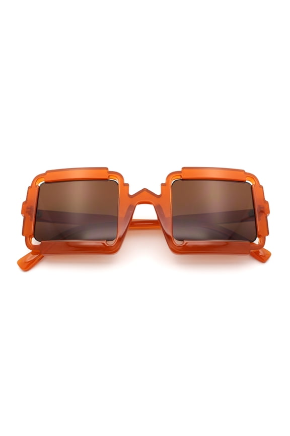 Womens Unique Art Deco Noveau Rectangle Glam Plastic Sunglasses Orange - Brown