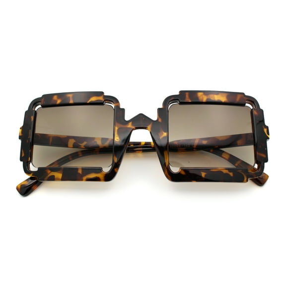 Womens Unique Art Deco Noveau Rectangle Glam Plastic Sunglasses Tortoise - Brown