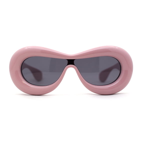 Womens Unique Balloon Thick Racer Shield Retro Sunglasses Pink Black