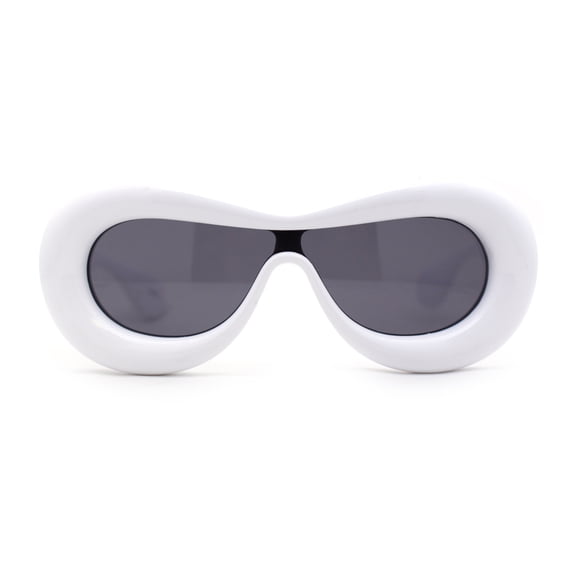 Womens Unique Balloon Thick Racer Shield Retro Sunglasses White Black