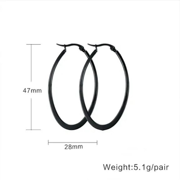 Womens Unique Black/Silver/Rose Gold/Gold Stainless Steel Big Oval Hoop Earrings