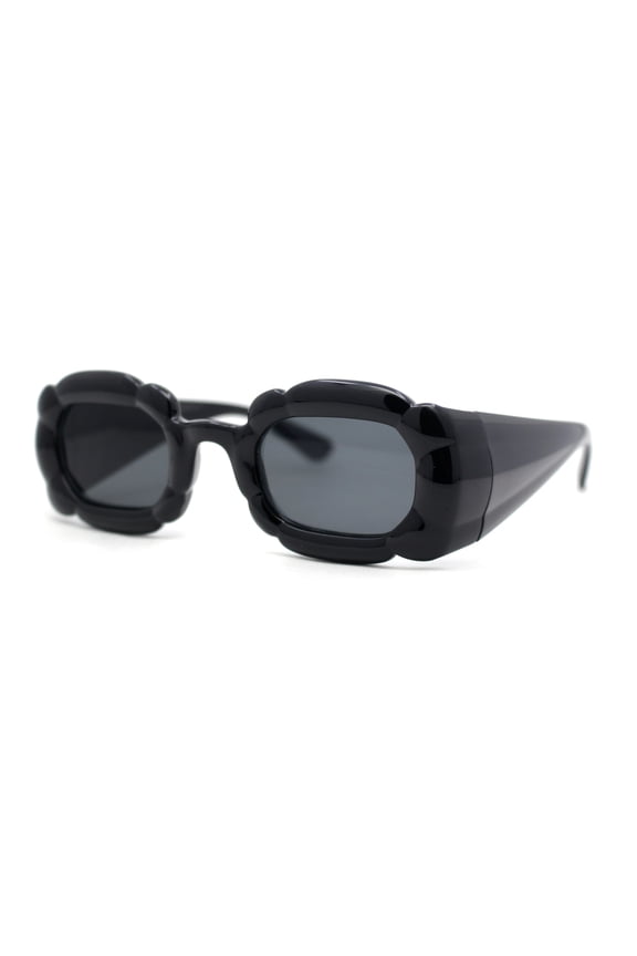 Womens Unique Cloud Shape Rectangular Mod Plastic Fashion Sunglasses All Black