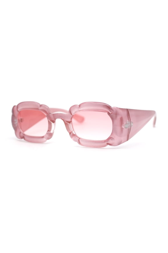 Womens Unique Cloud Shape Rectangular Mod Plastic Fashion Sunglasses All Pink