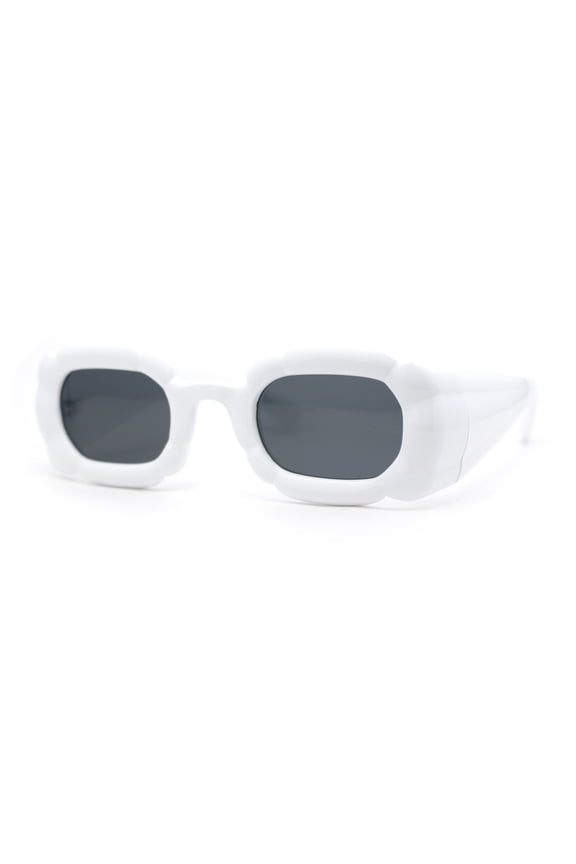 Womens Unique Cloud Shape Rectangular Mod Plastic Fashion Sunglasses White - Black