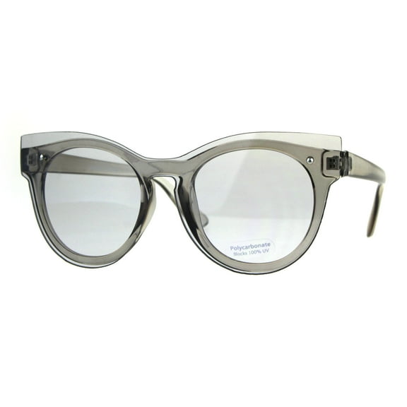 Womens Unique Exposed Panel Lens Cat Eye Horn Rim Keyhole Sunglasses Grey