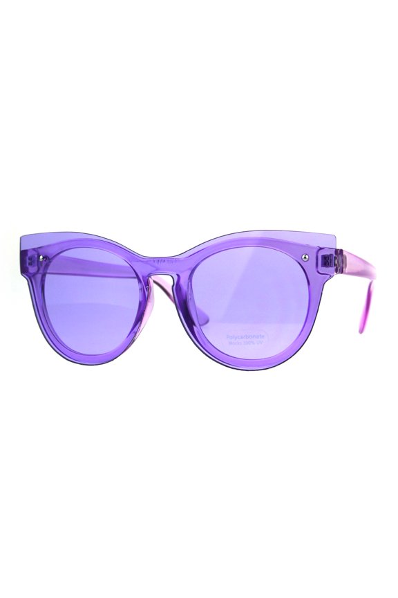 Womens Unique Exposed Panel Lens Cat Eye Horn Rim Keyhole Sunglasses Purple