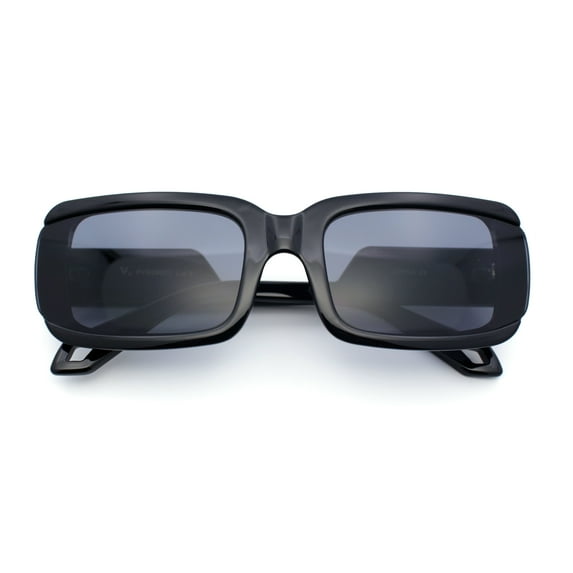 Womens Unique Exposed Side Lens Rectangular Plastic Mod Fashion Sunglasses All Black