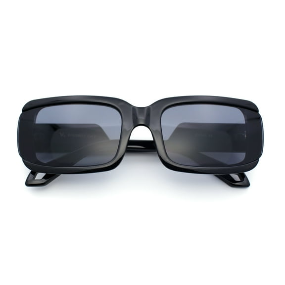 Womens Unique Exposed Side Lens Rectangular Plastic Mod Fashion Sunglasses All Black