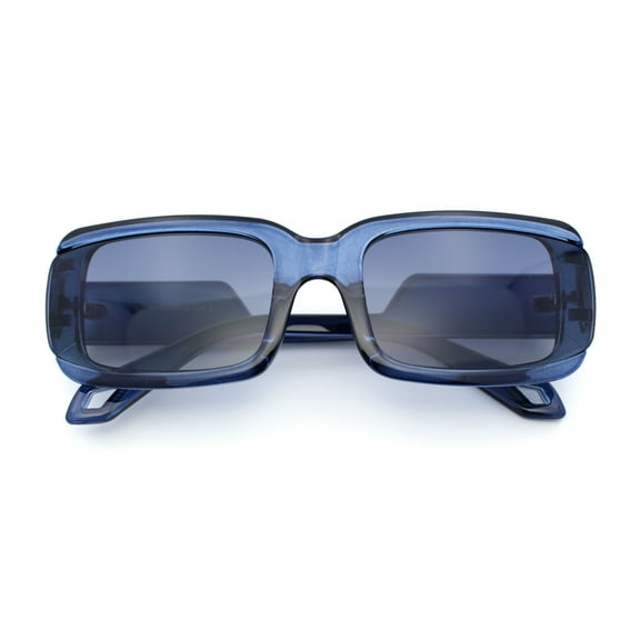 Womens Unique Exposed Side Lens Rectangular Plastic Mod Fashion Sunglasses Blue - Smoke