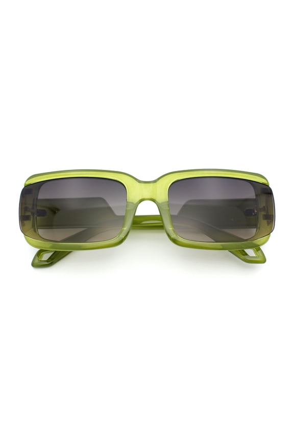 Womens Unique Exposed Side Lens Rectangular Plastic Mod Fashion Sunglasses Green - Black Brown