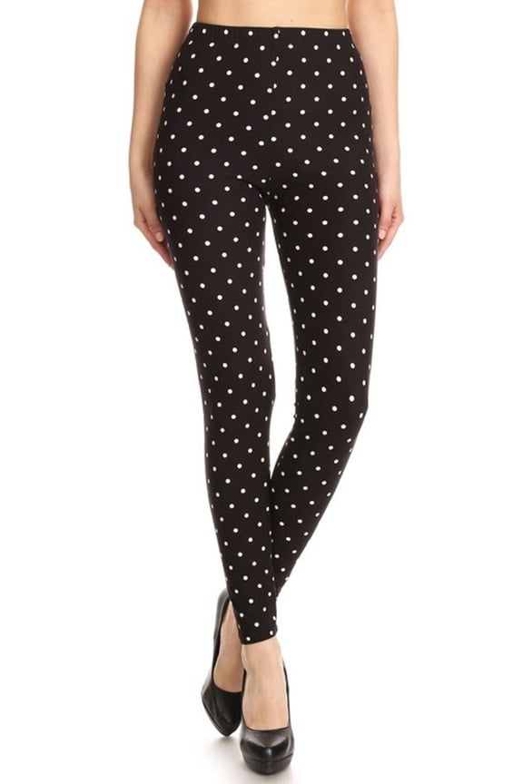 Womens Unique Graphic Pattern Print Black Polka Dot Regular Size Leggings (One Size)