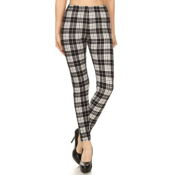 Womens Unique Graphic Pattern Print Black White Plaid-1 Regular Size Leggings (One Size)