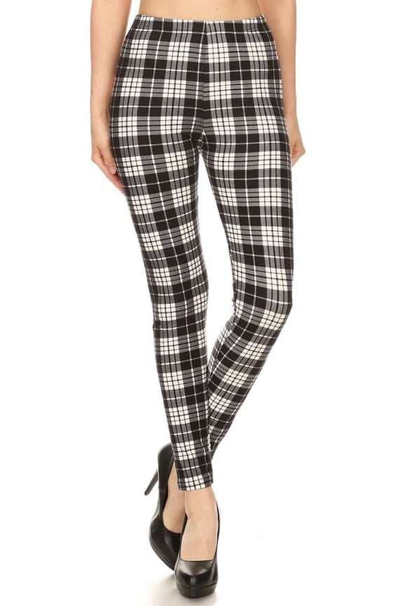 Womens Unique Graphic Pattern Print Black White Plaid-1 Regular Size Leggings (One Size)