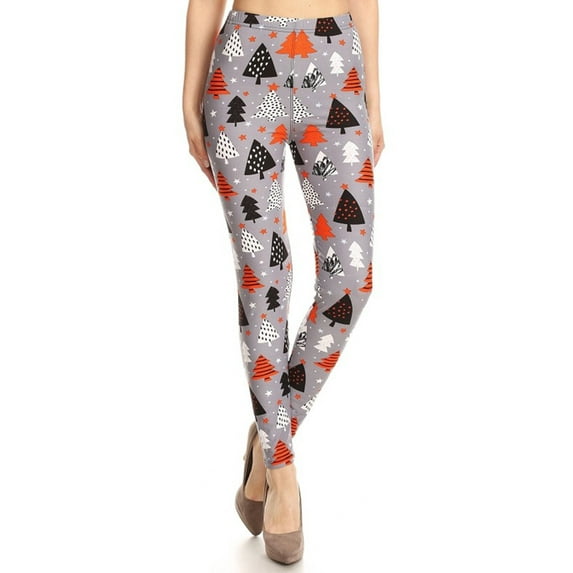 Womens Unique Graphic Pattern Print Grey Christmas Tree Regular Size Leggings (One Size)