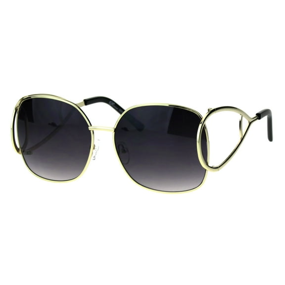 Womens Unique Large Hoop Hinge Arm Mod Metal Rim Butterfly Sunglasses Gold Smoke