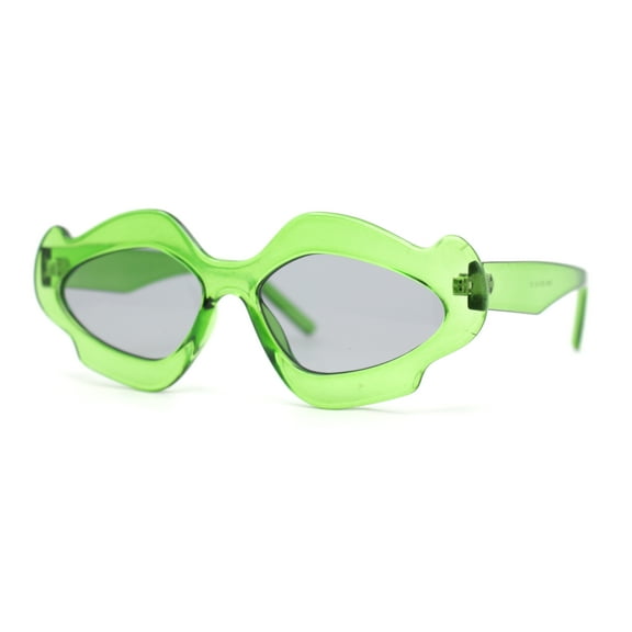 Womens Unique Nouveau Groovy Haze Cat Eye Plastic Sunglasses Green - Black