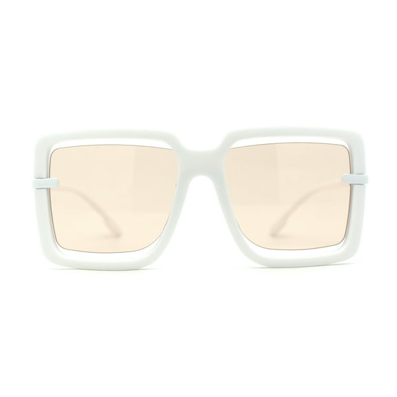 Womens Unique Off-set Exposed Lens Butterfly Sunglasses White Light Brown