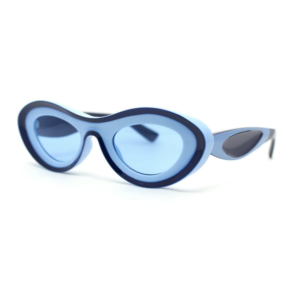 Womens Unique Retro Futurism Thick Plastic Cat Eye Concave Sunglasses Navy - Blue