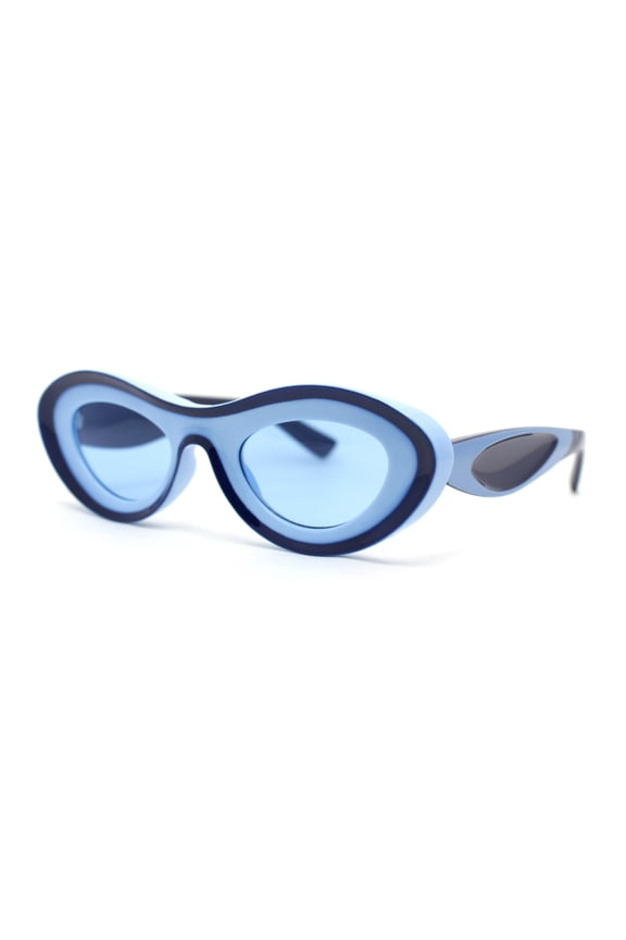 Womens Unique Retro Futurism Thick Plastic Cat Eye Concave Sunglasses Navy - Blue