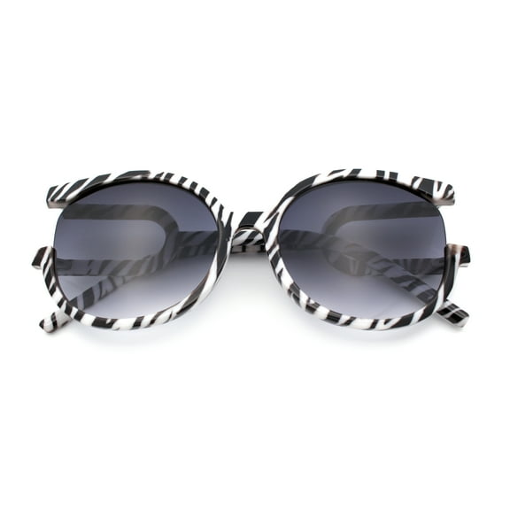 Womens Unique U Arm Round Exposed Lens Minimal Designer Sunglasses Zebra - Smoke
