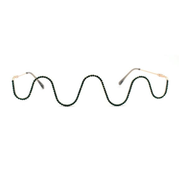 Womens Unique Wave Shape Lensless Rhinestone Jewelry Eyeglasses Gold Green