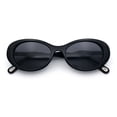 thumbnail image 1 of Womens Unique Wavy Crooked Arm Mod Oval Plastic Sunglasses All Black, 1 of 8