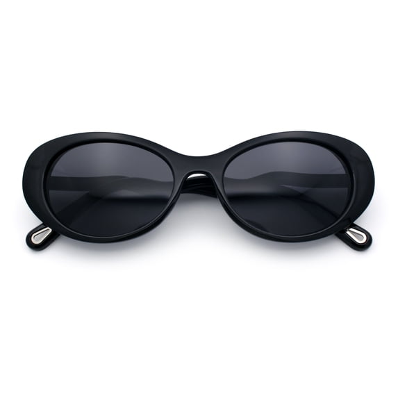 Womens Unique Wavy Crooked Arm Mod Oval Plastic Sunglasses All Black