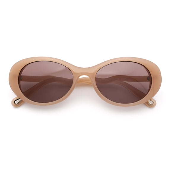 Womens Unique Wavy Crooked Arm Mod Oval Plastic Sunglasses Beige - Brown