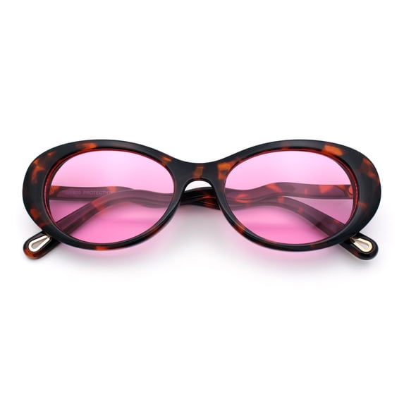 Womens Unique Wavy Crooked Arm Mod Oval Plastic Sunglasses Tortoise - Pink