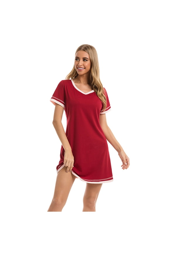 Womens Upgrade Summer Sleepshirts Short Sleeve Above Knee Length Nightgown Soft Sleeping Loungewear Nightshirts,Round Neck Loose Comfy Pajamas Dress Cotton Sleepwear S-2XL Purple
