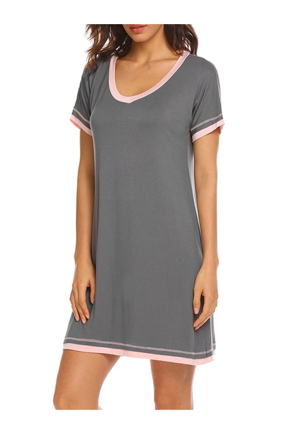 Womens Upgrade Summer Sleepshirts Short Sleeve Above Knee Length Nightgown Soft Sleeping Loungewear Nightshirts,Round Neck Loose Comfy Pajamas Dress Cotton Sleepwear S-2XL Gray