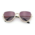 thumbnail image 1 of Womens Upside Down Half Rim Bling Pearl Metal Frame Cat Eye Sunglasses Gold - Purple, 1 of 8