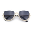 thumbnail image 1 of Womens Upside Down Half Rim Bling Pearl Metal Frame Cat Eye Sunglasses Gold - Smoke, 1 of 8
