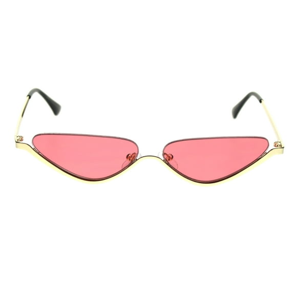 Womens Upside Down Half Rim Cat Eye Retro Sunglasses Gold Pink
