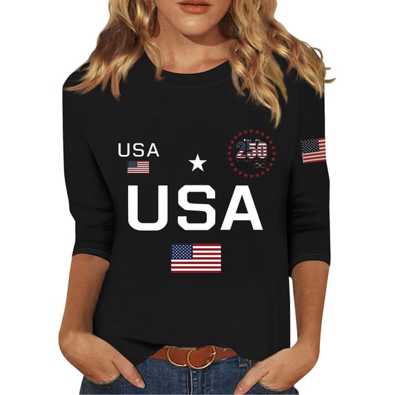 Womens Usa 250th Anniversary Shirt American Flag Graphic Tee Fashion Crew Neck Holiday Tops Usa Flag Tops Summer Tee