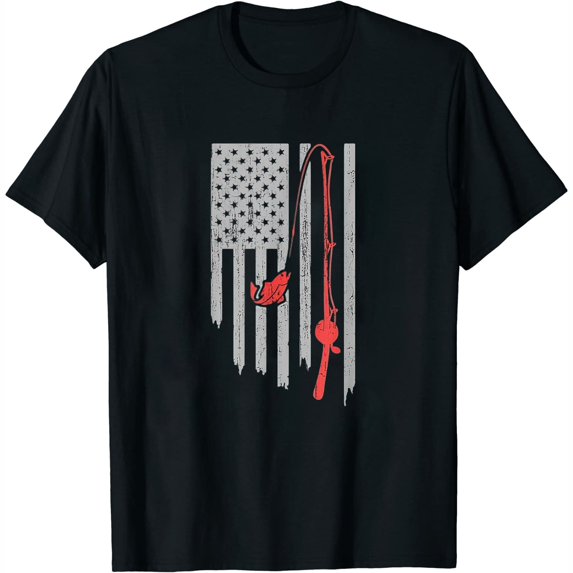 Womens Usa Flag American Fishing Patriotic Fisherman Fisher T-Shirt Black X-Large